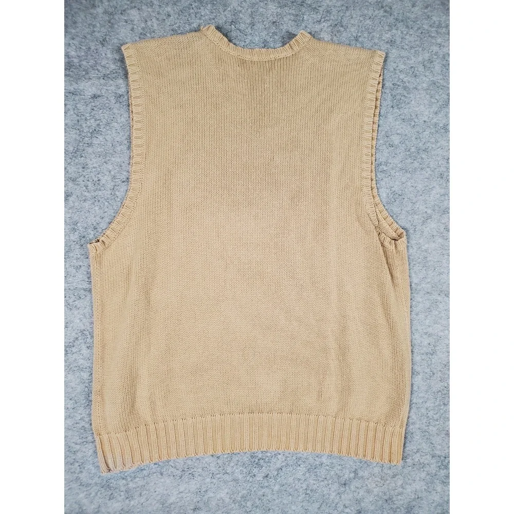Vintage Polo Ralph Lauren Sweater Vest Mens Med Beige V Neck Pony Knit Pullover